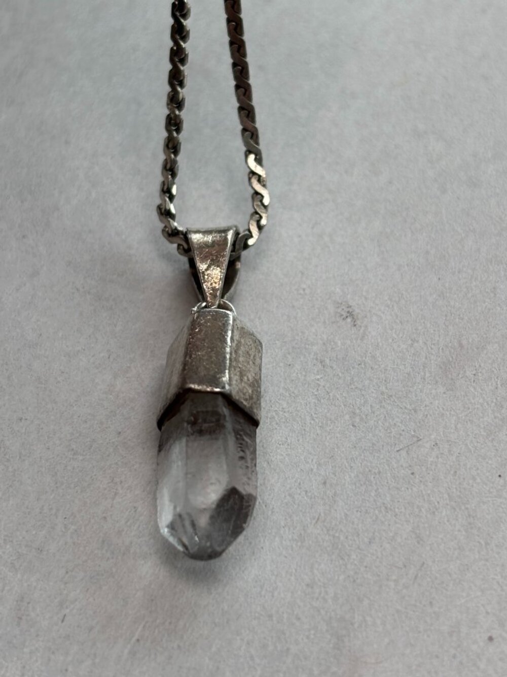 Vintage Mini Clear Quartz + Silver Necklace Charm